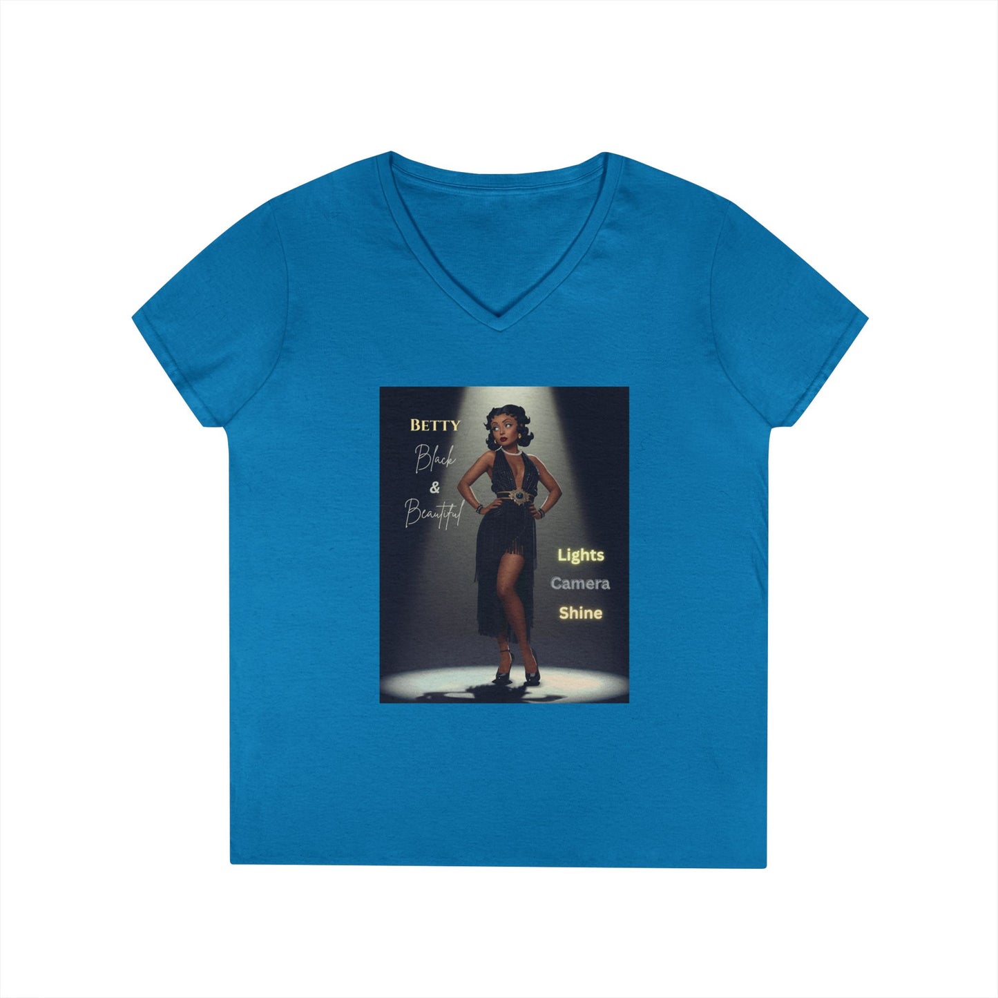 Glamorous V-Neck T-Shirt: Black Betty Boop Embrace Your Shine, Fashion Tee, Stylish Casual Wear, Gifts for Her, Perfect for Celebrations