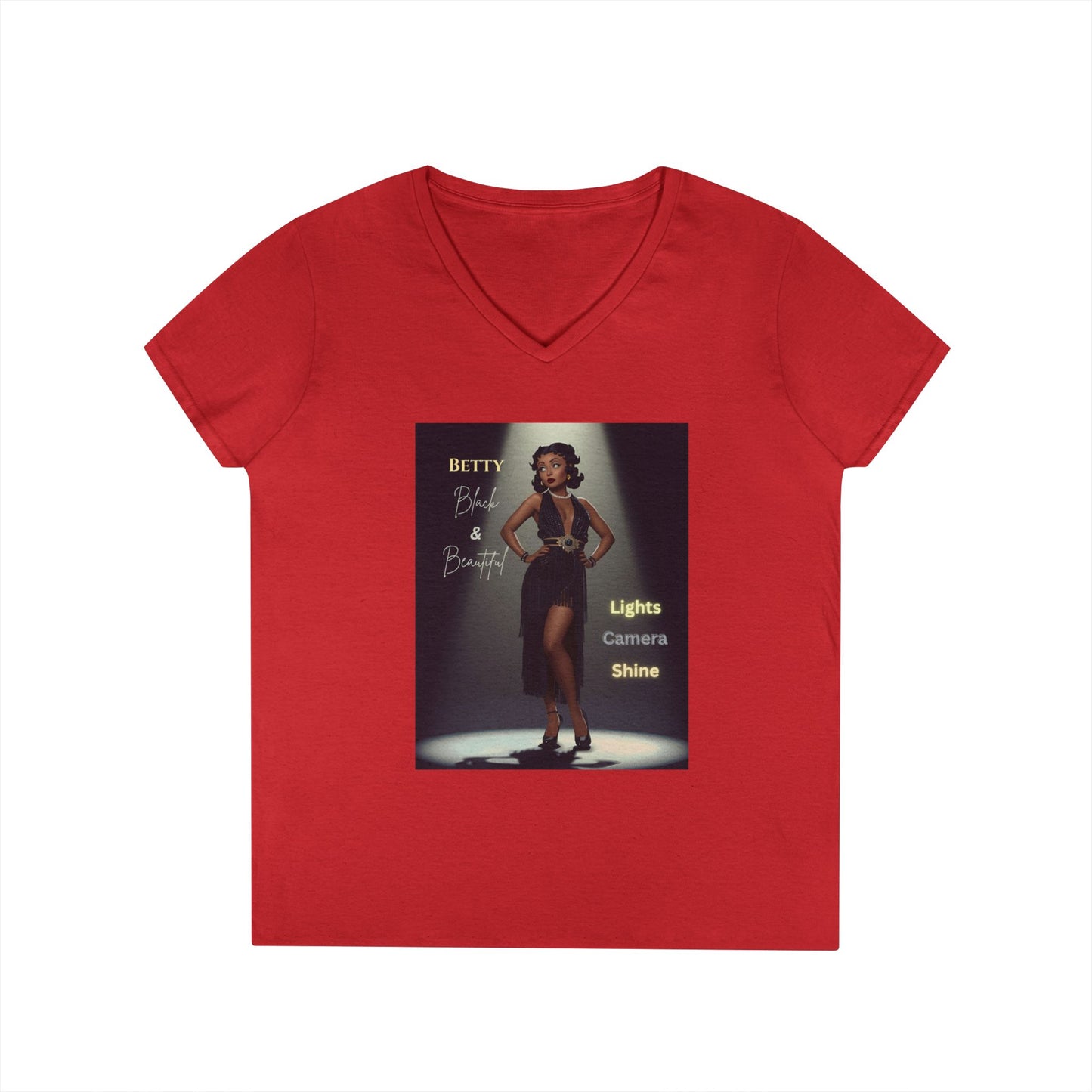 Glamorous V-Neck T-Shirt: Black Betty Boop Embrace Your Shine, Fashion Tee, Stylish Casual Wear, Gifts for Her, Perfect for Celebrations