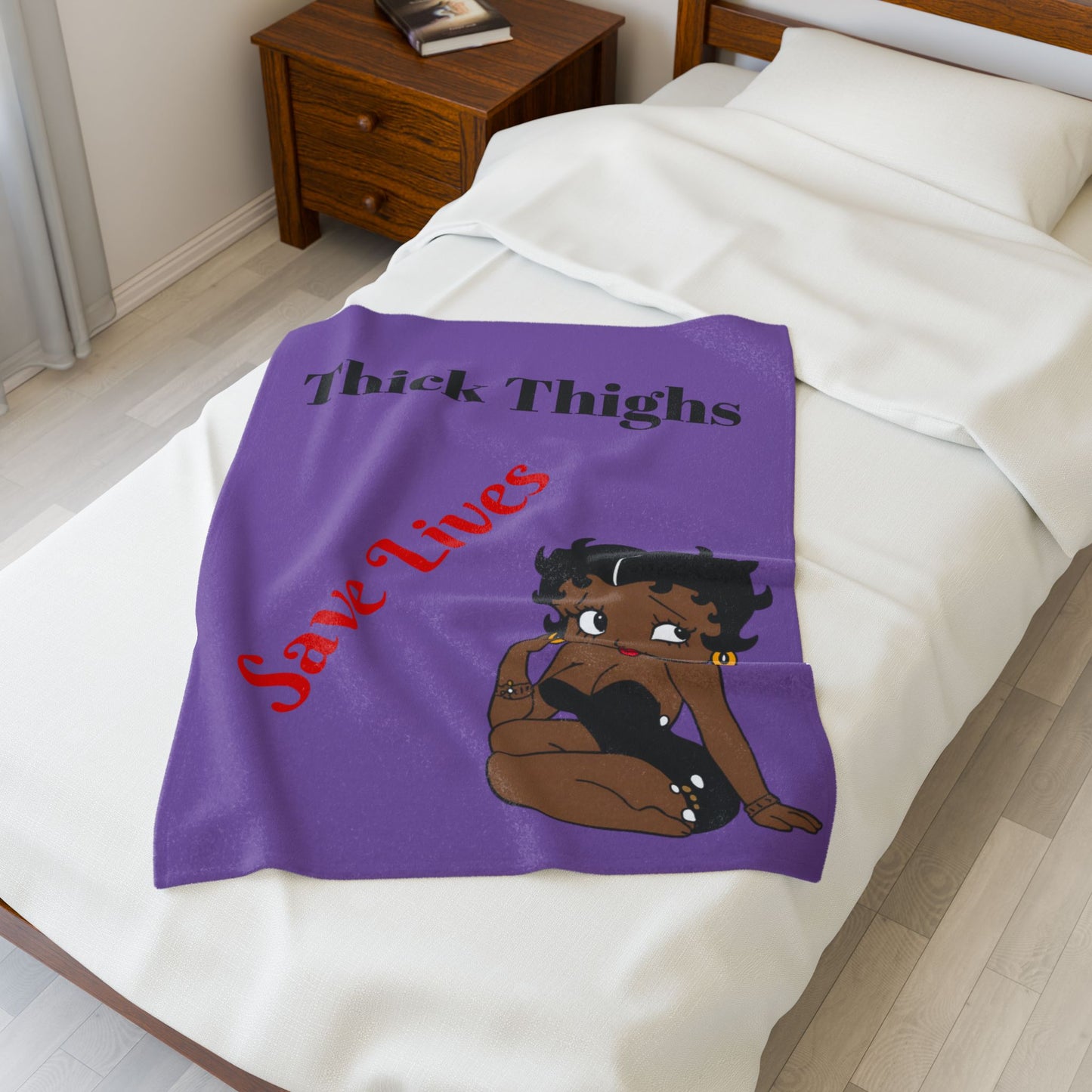Thick Thighs Save Lives Blanket - Cozy Velveteen Plush Throw for Comfort Lovers, Gift for Friends, Home Decor, Empowering Statement Thick Thighs