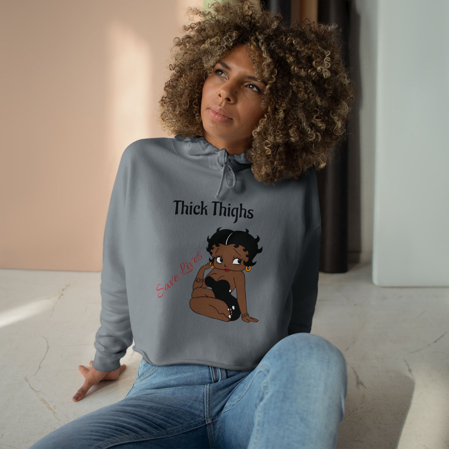 Crop Hoodie, Cute Graphic Hoodie, Trendy Sweatshirt, Casual Wear for Women, Gift for Her, Comfortable Lounge Apparel Thick Thighs Apparel