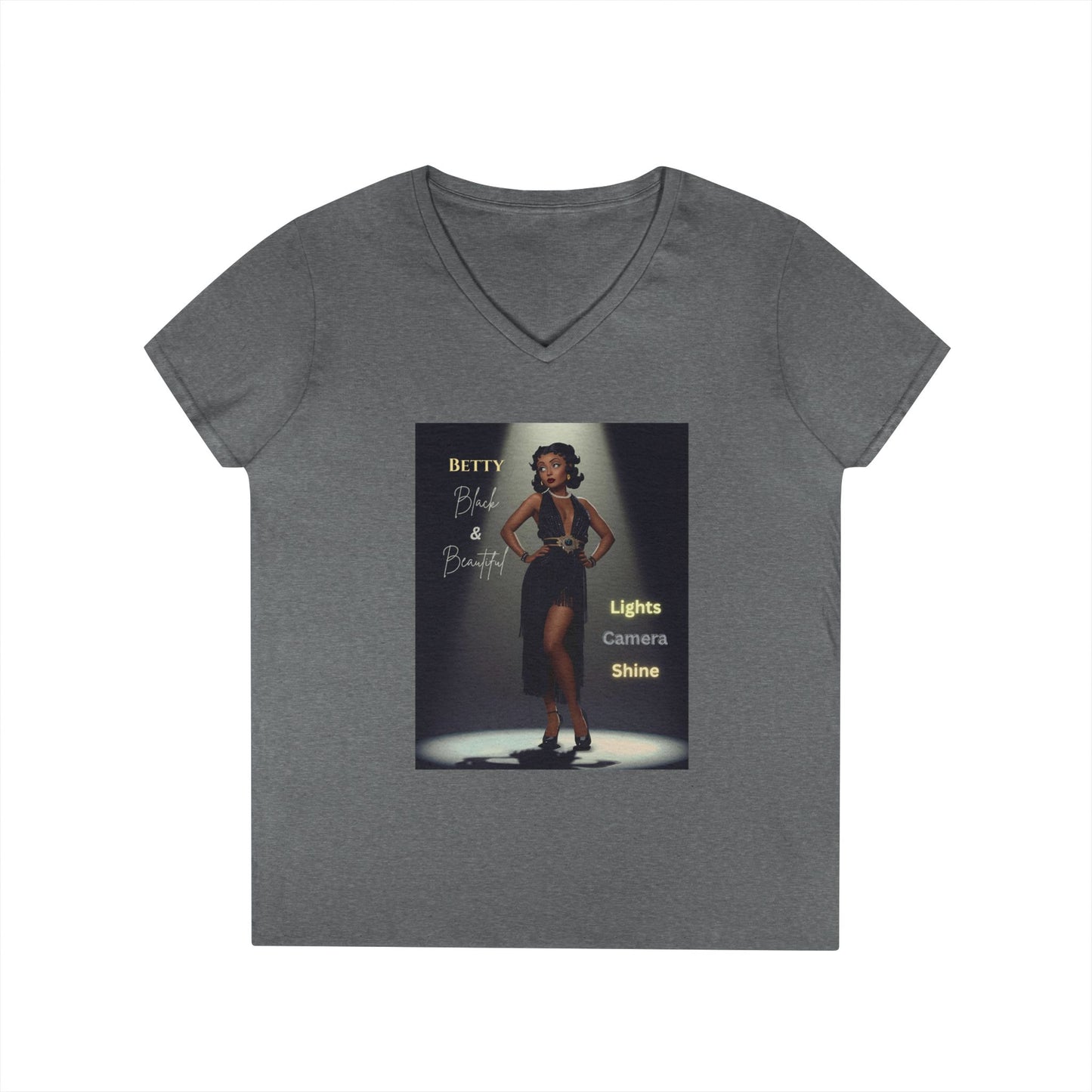 Glamorous V-Neck T-Shirt: Black Betty Boop Embrace Your Shine, Fashion Tee, Stylish Casual Wear, Gifts for Her, Perfect for Celebrations