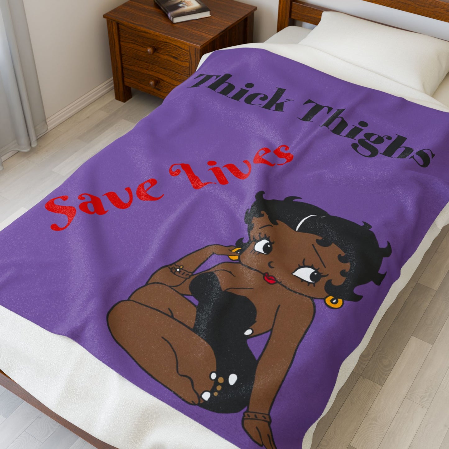 Thick Thighs Save Lives Blanket - Cozy Velveteen Plush Throw for Comfort Lovers, Gift for Friends, Home Decor, Empowering Statement Thick Thighs