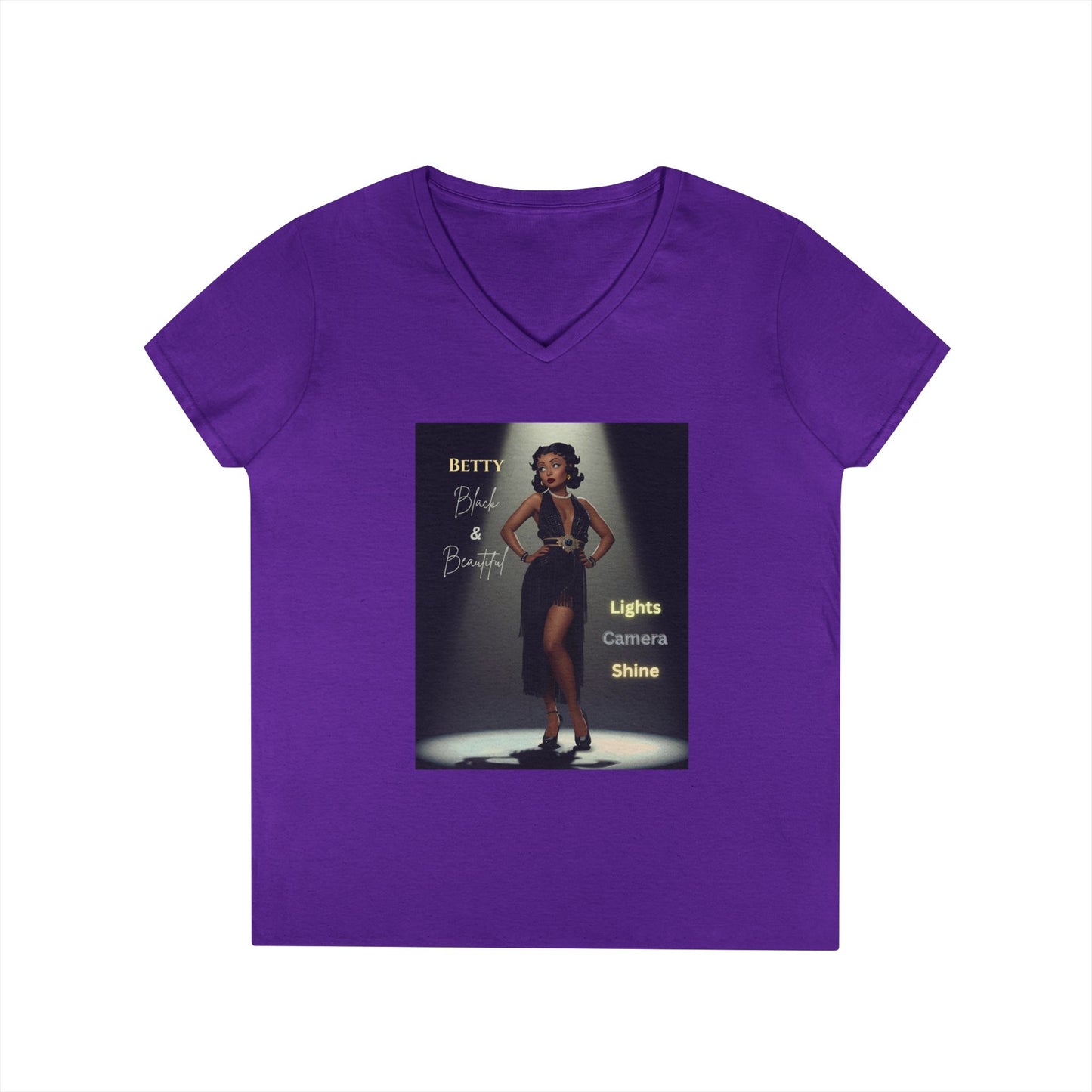 Glamorous V-Neck T-Shirt: Black Betty Boop Embrace Your Shine, Fashion Tee, Stylish Casual Wear, Gifts for Her, Perfect for Celebrations