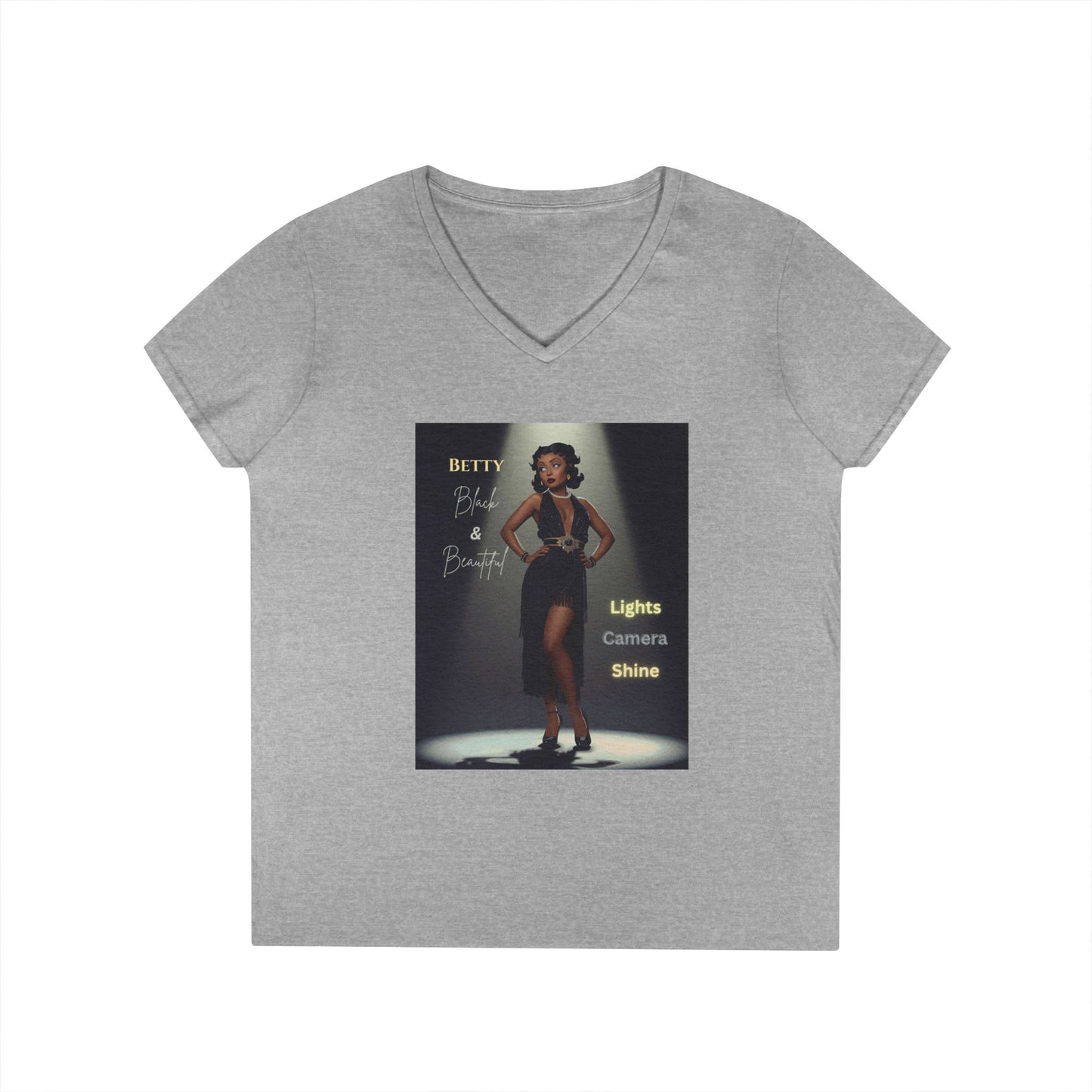 Glamorous V-Neck T-Shirt: Black Betty Boop Embrace Your Shine, Fashion Tee, Stylish Casual Wear, Gifts for Her, Perfect for Celebrations