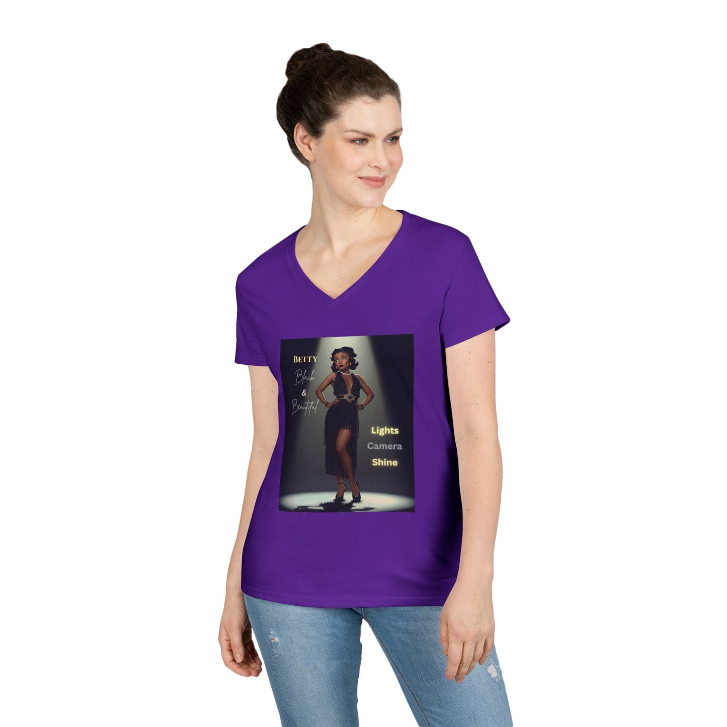 Glamorous V-Neck T-Shirt: Black Betty Boop Embrace Your Shine, Fashion Tee, Stylish Casual Wear, Gifts for Her, Perfect for Celebrations