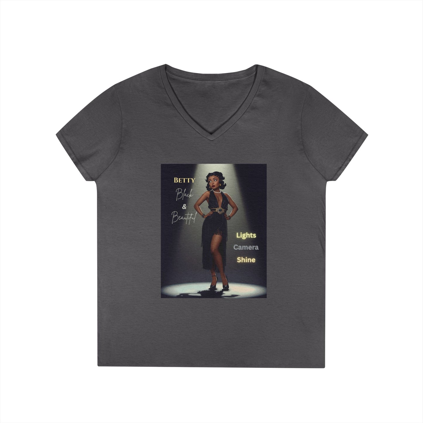Glamorous V-Neck T-Shirt: Black Betty Boop Embrace Your Shine, Fashion Tee, Stylish Casual Wear, Gifts for Her, Perfect for Celebrations