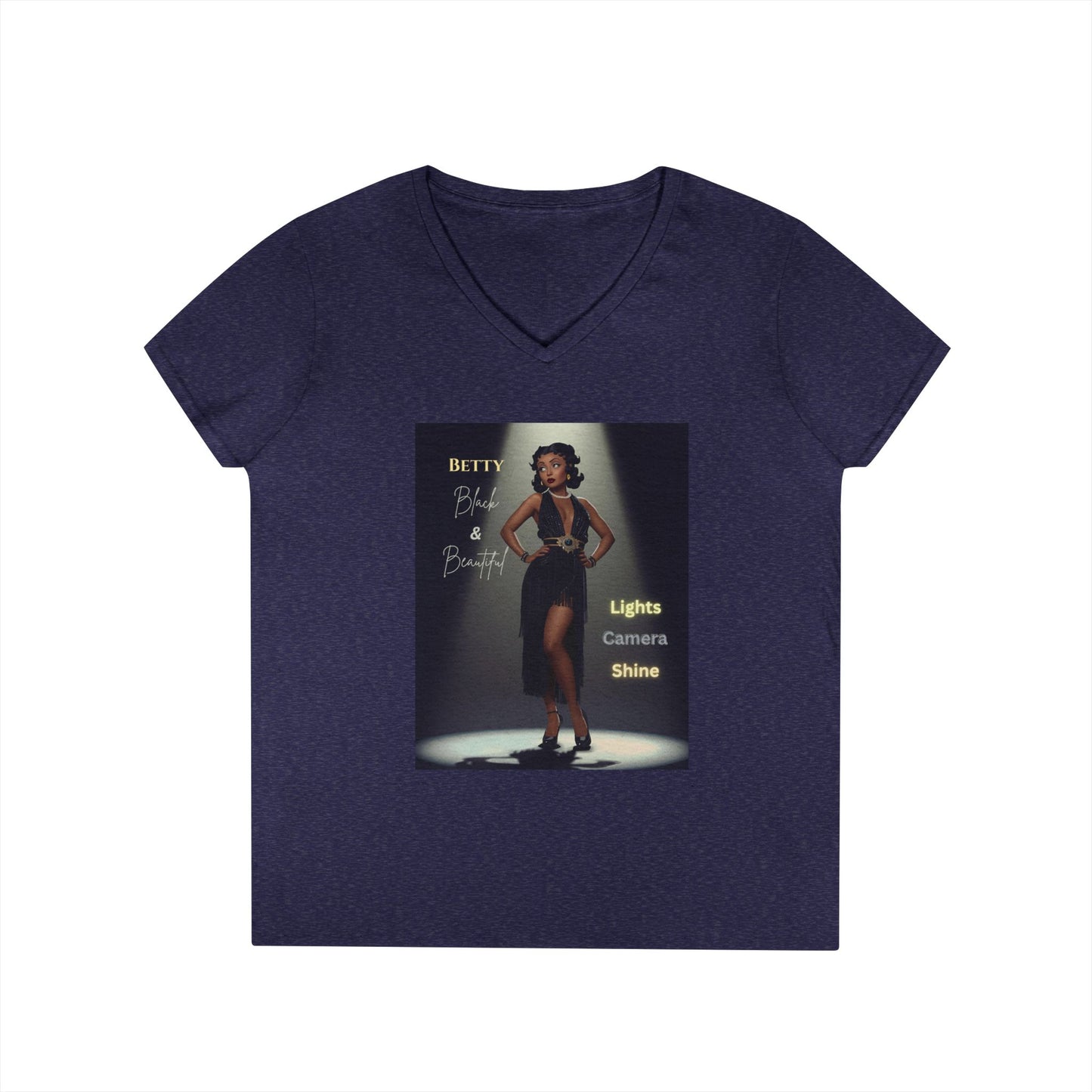 Glamorous V-Neck T-Shirt: Black Betty Boop Embrace Your Shine, Fashion Tee, Stylish Casual Wear, Gifts for Her, Perfect for Celebrations