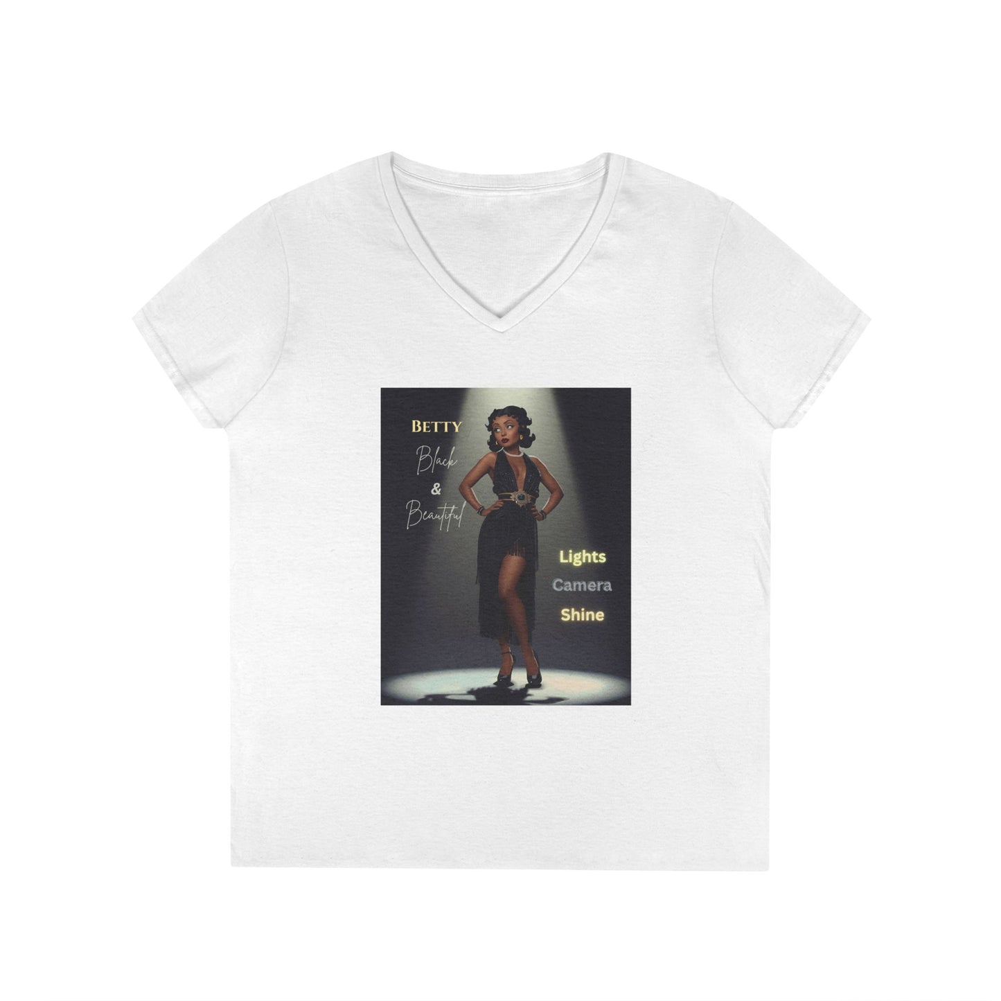 Glamorous V-Neck T-Shirt: Black Betty Boop Embrace Your Shine, Fashion Tee, Stylish Casual Wear, Gifts for Her, Perfect for Celebrations