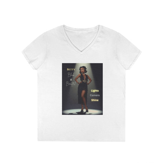 Glamorous V-Neck T-Shirt: Black Betty Boop Embrace Your Shine, Fashion Tee, Stylish Casual Wear, Gifts for Her, Perfect for Celebrations