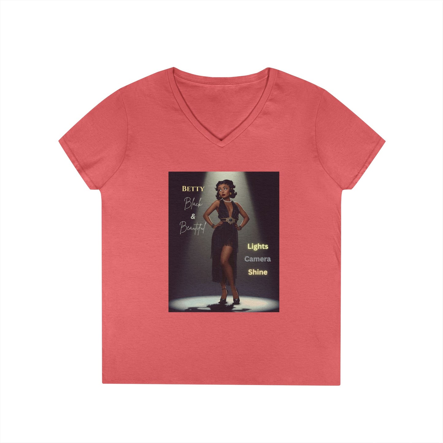 Glamorous V-Neck T-Shirt: Black Betty Boop Embrace Your Shine, Fashion Tee, Stylish Casual Wear, Gifts for Her, Perfect for Celebrations