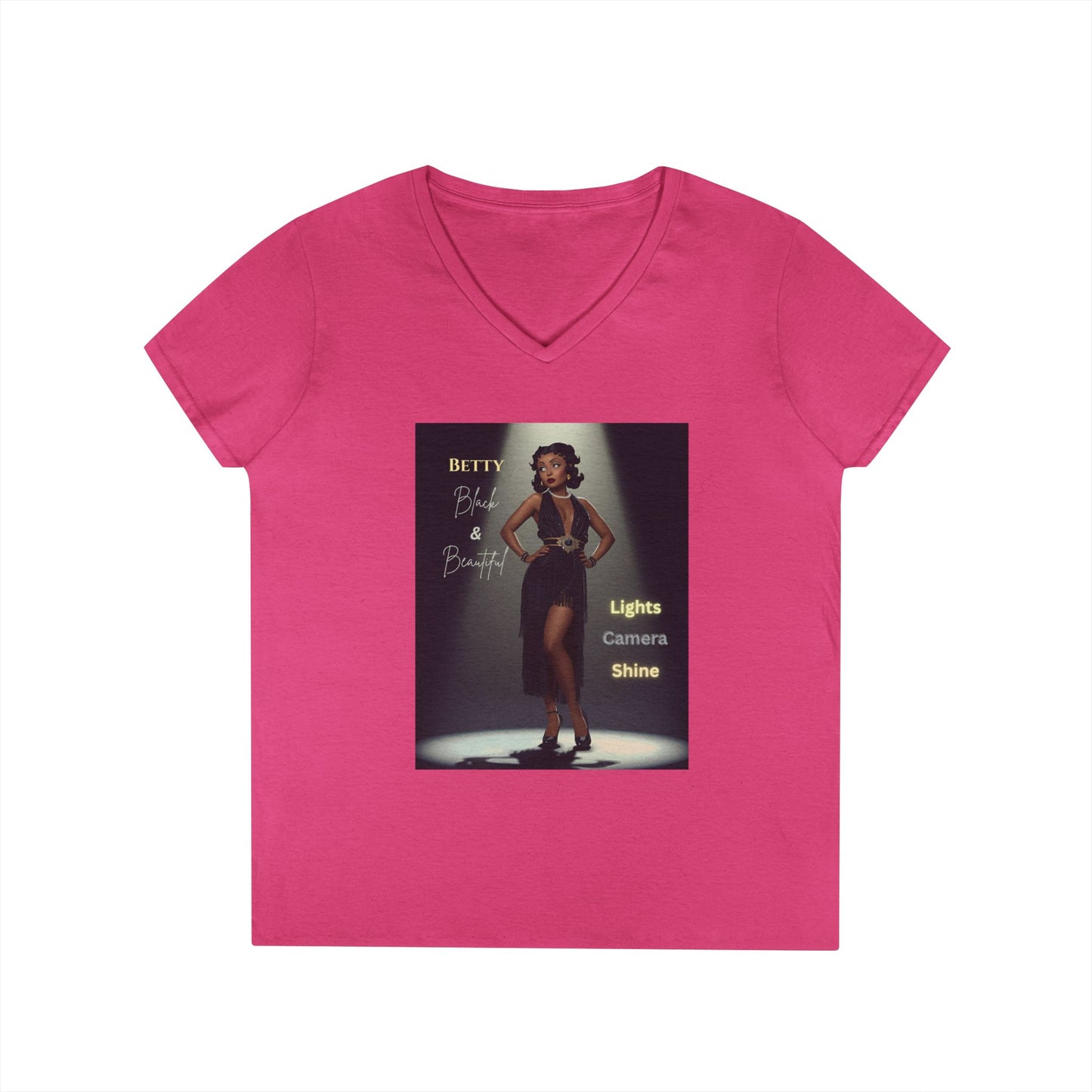 Glamorous V-Neck T-Shirt: Black Betty Boop Embrace Your Shine, Fashion Tee, Stylish Casual Wear, Gifts for Her, Perfect for Celebrations