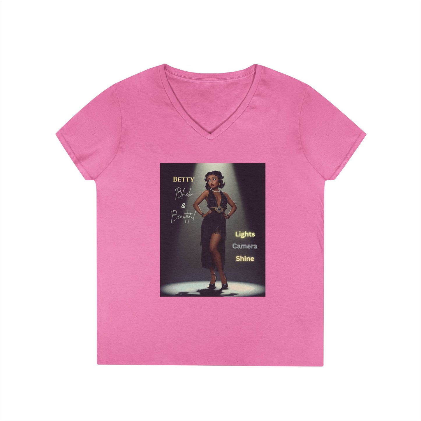 Glamorous V-Neck T-Shirt: Black Betty Boop Embrace Your Shine, Fashion Tee, Stylish Casual Wear, Gifts for Her, Perfect for Celebrations