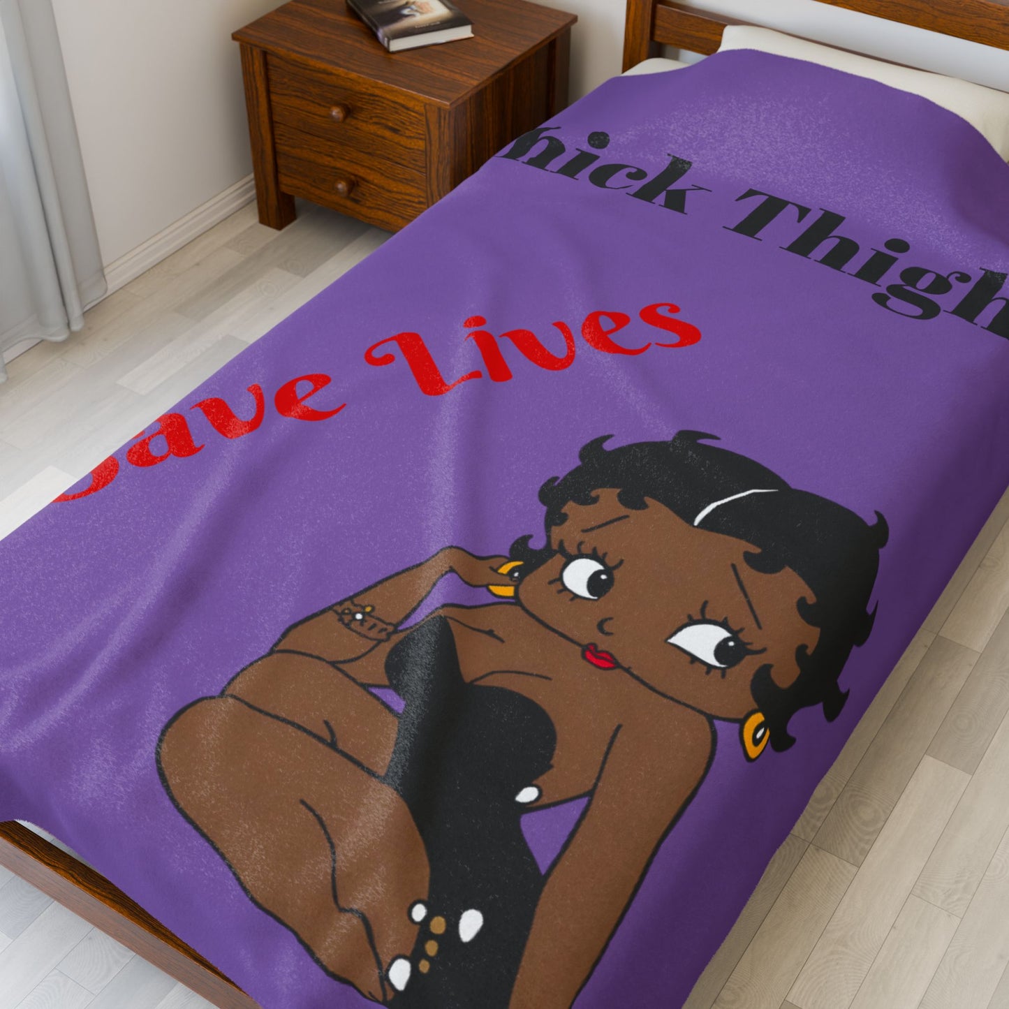 Thick Thighs Save Lives Blanket - Cozy Velveteen Plush Throw for Comfort Lovers, Gift for Friends, Home Decor, Empowering Statement Thick Thighs
