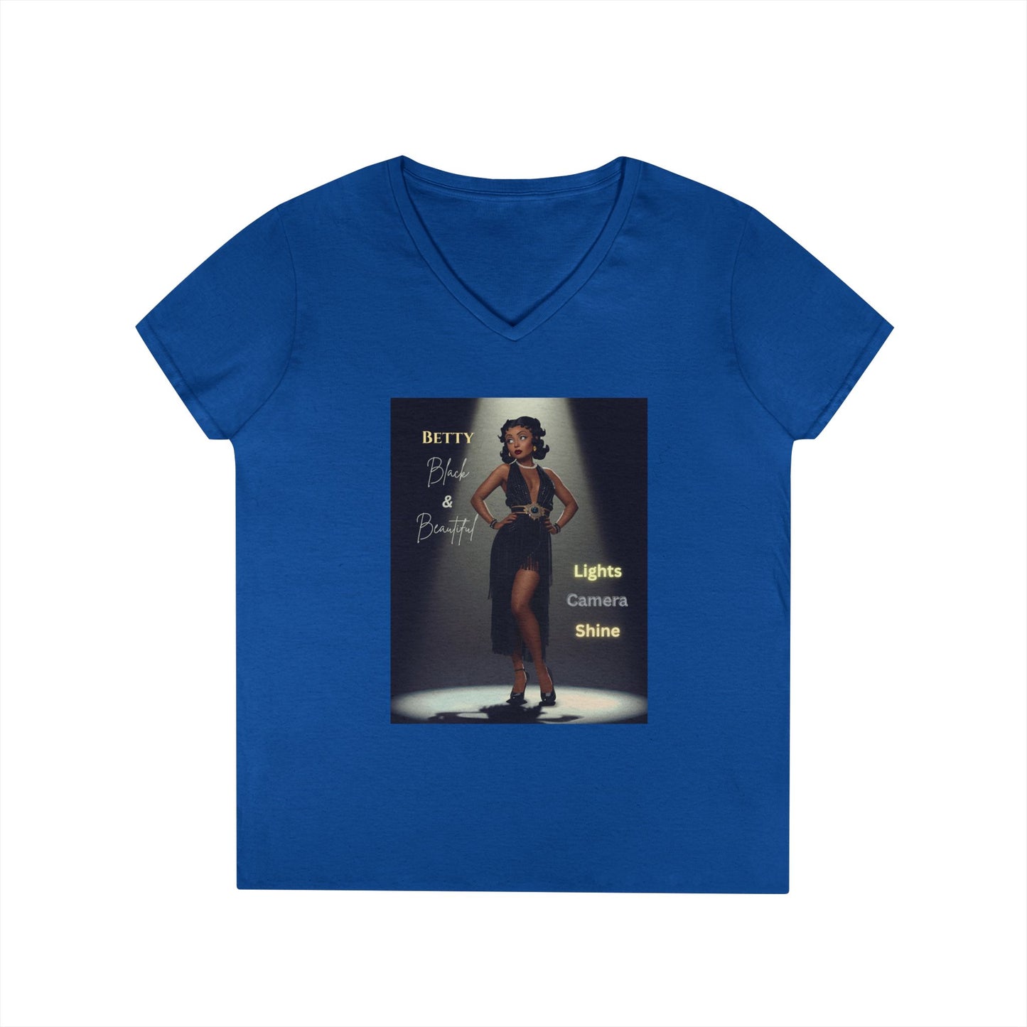 Glamorous V-Neck T-Shirt: Black Betty Boop Embrace Your Shine, Fashion Tee, Stylish Casual Wear, Gifts for Her, Perfect for Celebrations